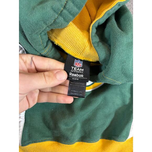 Green Bay Packers NFL Football Pullover Hoodie Kids Reebok Small Green Yellow - Picture 5 of 6